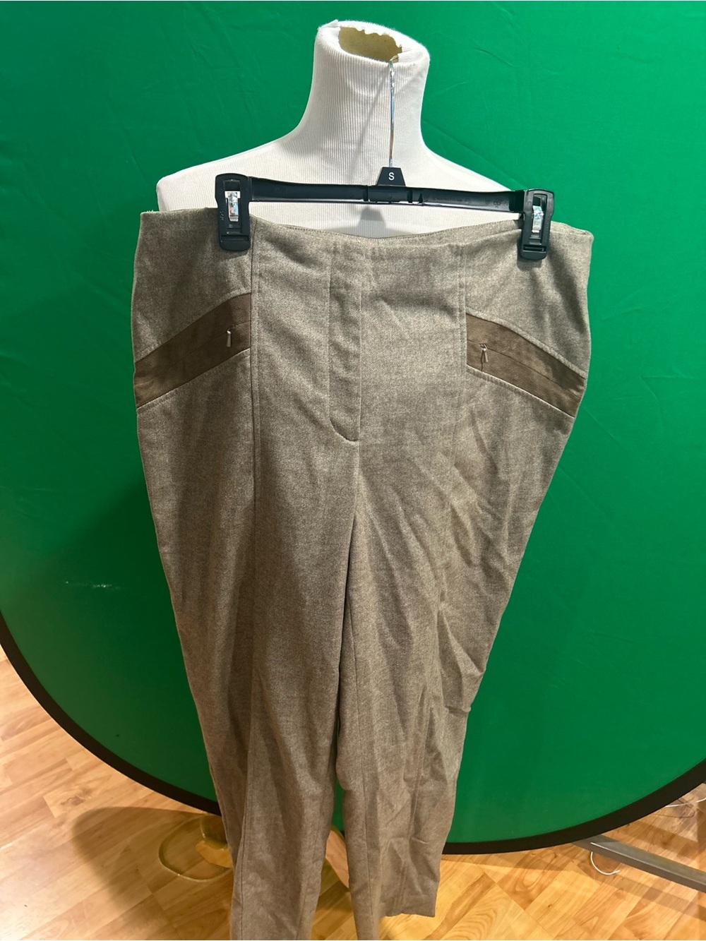 Etcetera Brown Straight-Leg Pants with Suede Trim